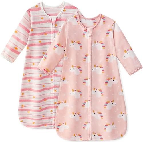 Fleece Baby Sleep Sack 0-6 Months Long Sleeve 1.0 Tog Baby Wearable Blanket Microfleece Sleeping Sack with 2-Way Zipper for Newborn Infant Pink & White Unicorn