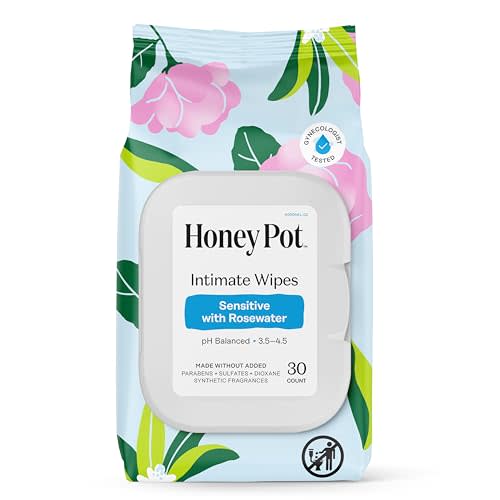 The Honey Pot Company - Feminine Wipes - Daily PH Balancing, Fragrance & Sulfate Free Wipes for Intimate Parts, Body, or Face - Hygiene Products - Sensitive w/Rosewater - 30 ct