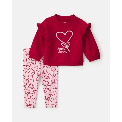 Baby Girl 2-Piece 'Little Love' Valentine's Day French Terry Top & Pant Set - Red/Pink | Carter's