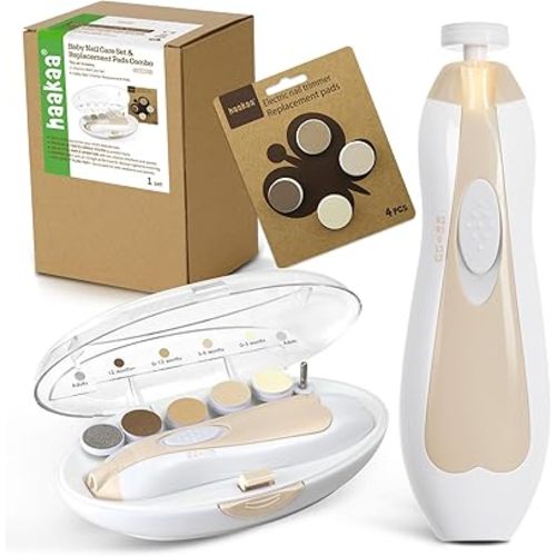 haakaa Baby Nail Trimmer Electric Baby Nail Clippers Kit for Newborn, Toddler or Adults Fingernails and Toenails Care, Baby Nail Care Set & Extra 4 Replacement Pads Combo - Acorn