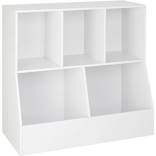 DINZI LVJ Toy Storage Organizer, Kids Bookshelf, Wood Toy Storage Cabinet, 5 Cubby Children Bookcase, 31.5" L Toddler Book Shelf for Playroom, Living Room, Nursery, Hallway, School, White