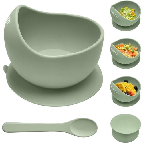 Silicone Suction Bowls for Baby Toddler - BPA Free Silicone Bowl and Spoon Set for Baby Led Weaning & Self Feeding - Toddler Sticky Dishes, Microwave & Dishwasher Safe