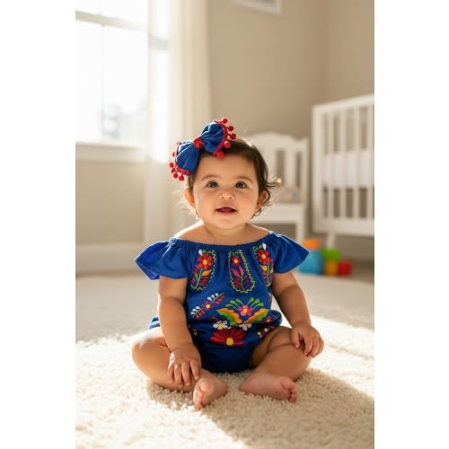 Floral Embroidered Baby Girl Onesie with Bow set