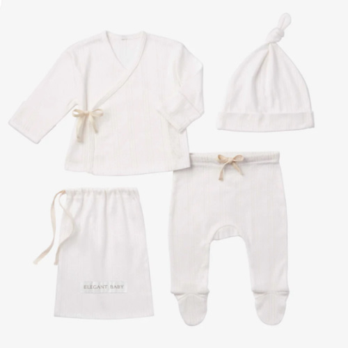 White Organic Cotton Pointelle Layette 3 Pc Gift Set Size Newborn