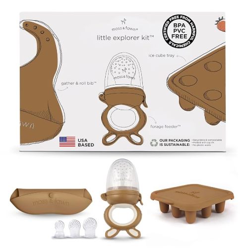 Moss and Fawn Little Explorer Kit - Teething Pacifier & Bib - Foliage