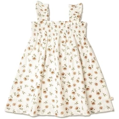 MakeMake Organics GOTS Certified Organic Cotton Baby Toddler Little Girl Smocked Sundress with Bloomer
