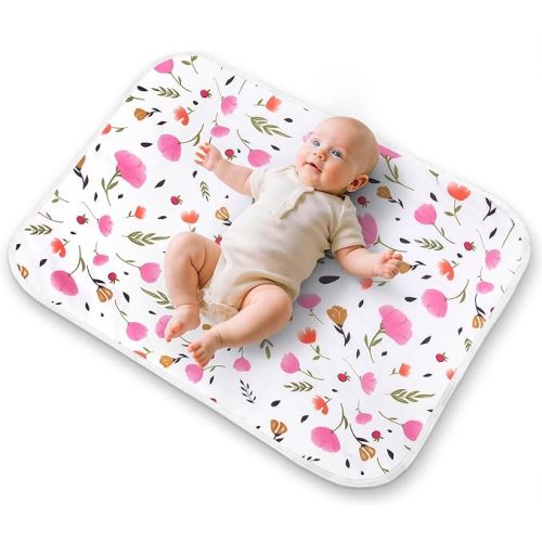 Diaper Changing Pads for Baby, Flower Change Mat, 3Layers Waterproof Change Pad Foldable Absorbent Mats for Women, Reusable Incontinence Underpads for Patient 24''x30'' (Purple Flower)