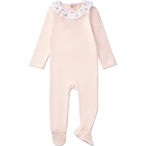 Embroidered Flower Ruffle-Collar Cotton Rich Footie