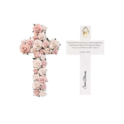 Personalized Floral Cross Wall Decor, Wooden Cross with Paper Flowers, Christian Girls Nursery Cross, Baptism Gift