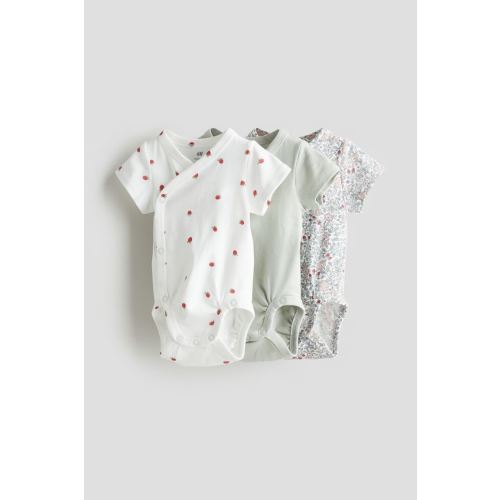 3-pack Wrapover Bodysuits, Short sleeve, White/strawberries