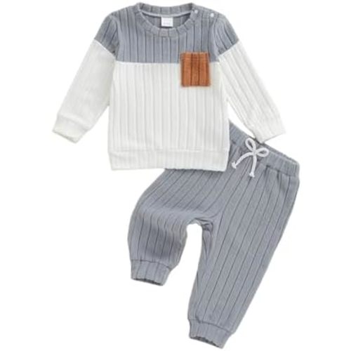 fhutpw Baby Toddler Boy Clothes Plush Knit Color Block Top Jogger Outfits