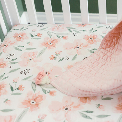 Parker Fitted Crib Sheet (Pink Floral) - Crane Baby | Maisonette