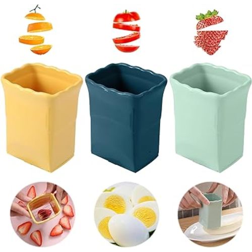 3Pcs Cup Slicer Handheld, Egg and Fruit Slicer, Stainless Steel Strawberry Cutter Mini Banana Slicer, Multifunctional Washable Fruit Cutter & Slicer for Quickly Making Fruit Vegetable Salad Platter