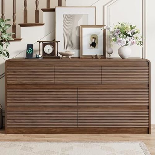 Gyfimoie 7 Drawer Dresser for Bedroom, 55"Chest of Drawer with Power Outlet