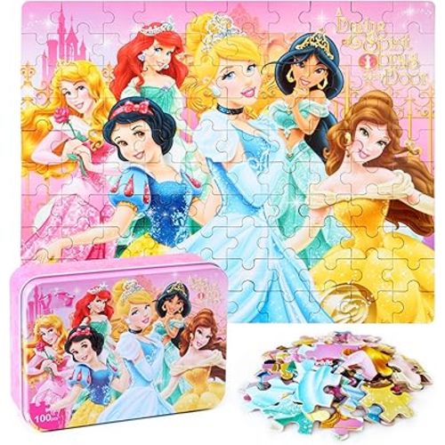 Puzzles for Kids Ages 4-8 100 Pieces Jigsaw Puzzles for Boys and Girls Educational Learning Puzzles in Metal Box.