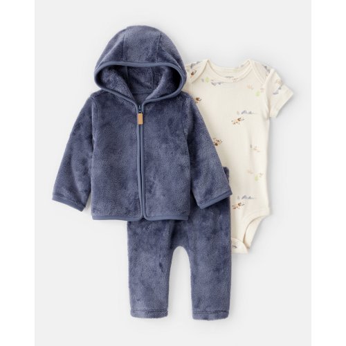 Baby Boy 2-Piece Print Velour Jacket Outfit Set - Navy
