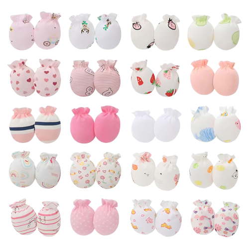 TELOLY 20 Pairs Newborn Baby Mittens Cute Elastic Wrist Gloves Cotton Comfy Soft No Scratch Gloves Unisex 0-12 Months