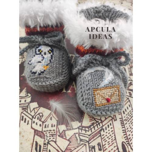 Knitted Wizard Baby Booties Magic Owl Baby Shoes Baby Announcement Baby Witch Wizard Baby Shower Gift Wizard Baby Gift Wizard Baby Set Magic