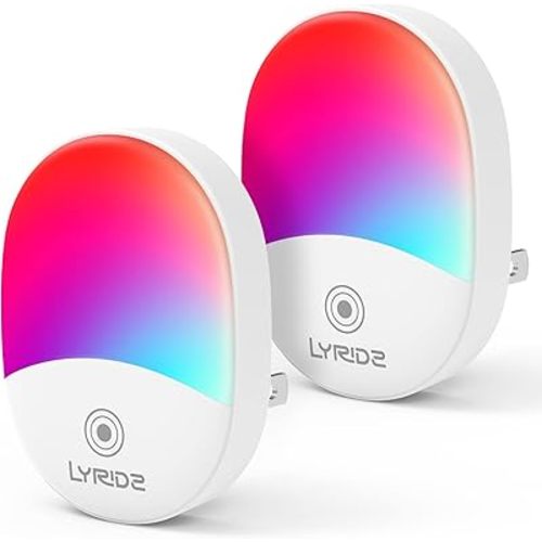 Color Changing Night Light-LYRIDZ RGB Night Light for Kids LED Night Light Plug in with Dusk-to-Dawn Light Sensor, Foldable Plug, Ideal for Bedroom, Bathroom, Basement, Home Décor, Compact, 2 Pack