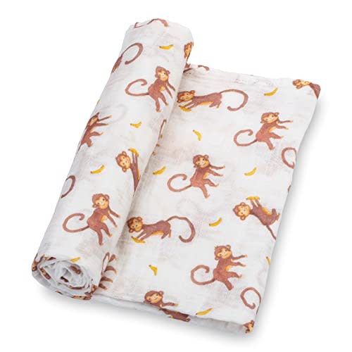 LollyBanks Muslin Swaddle Blankets, 100% Cotton Baby Swaddle Blanket for Boys and Girls, Large 47 x 47 Inches Newborn Swaddle, Soft and Breathable Baby Receiving Blankets, Registry (Monkey Print)