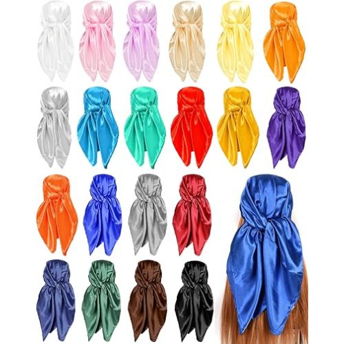 Tergy 4/12/20 Pieces 35" Satin Head Scarf Large Square Scarf Silk Feeling Fashion Hair Wrapping Scarves for Women Girls