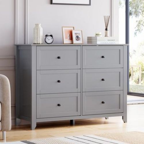 6 Drawers Dresser for Bedroom, Farmhouse Wood Dressers & Chest of Drawers for Clothes, Tall Storage Dressers Organizer
