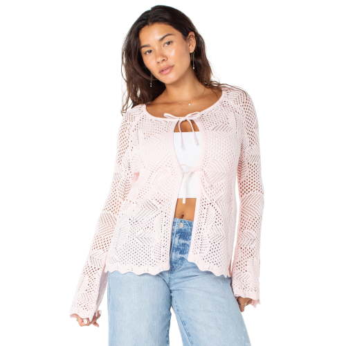 Celebrity Pink Women's Long Tie Front Crochet Cardigan, Sizes XS-XXXL