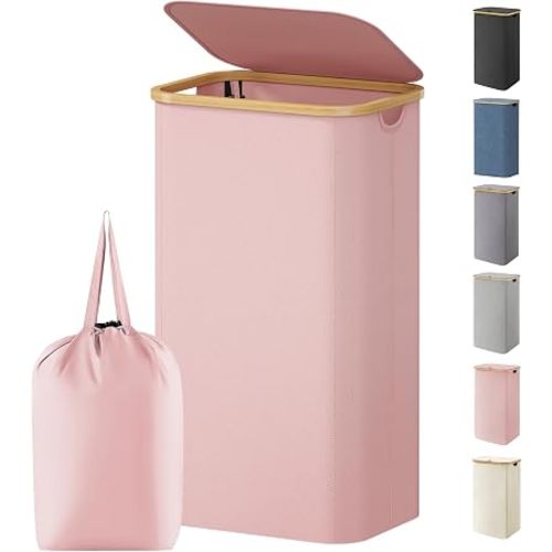 Lifewit 105L Large Laundry Basket with Lid, Removable Bags, Pink