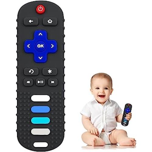 Baby Teething Toys, Food Grade Silicone Teether for Babies 3 6 12 18 Months, TV Remote Shape Toddlers Chew Toys, Freezer BPA Free (Black RC)