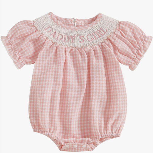 FIOMVA Toddler Baby Girl Clothes Summer Smocked Bubble Romper Embroidery Onesie Short Sleeve Bodysuit Cute Outfits