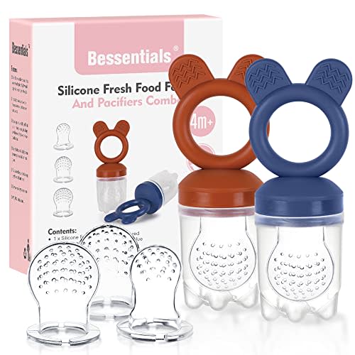2 Packs Baby Fresh Fruit Feeder Pacifier BPA Free [3 Sizes Silicone Food Pouches Included] (Dark Red & Navy Blue)
