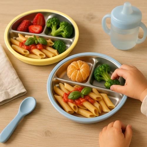 Stainless Steel Plate Set of 2 (Butter Yellow & Baby Blue)