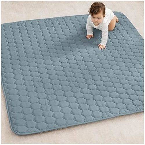Comfy Cubs Square Kids Play Mat - 56 x 56 inches Soft Quilted Baby Floor Mat with Non-Slip Bottom - Plush Design for Toddlers' Playtime - Comfortable and Durable - Fern
