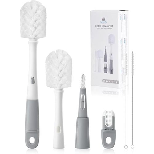 Termichy 4-in-1 Baby Bottle Brushes:BPA Free Cleaning Set with Ergonomic Grip Detail Brush, Narrow Nipple & Straw Cleaner, Essential Feeding Care for New Parents