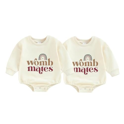 CREAIRY Newborn Baby Twins Matching Outfits Baby Girl Boy Letter Bubble Romper Long Sleeve T-Shirt Bodysuit Fall Clothes