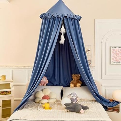 Princess Decor Canopy for Kids Bed, Soft and Durable Bed Canopy for Girls Room Tent Canopy Dreamy Mosquito Net Bedding, Children Reading Nook Canopies Indoor (Blue)