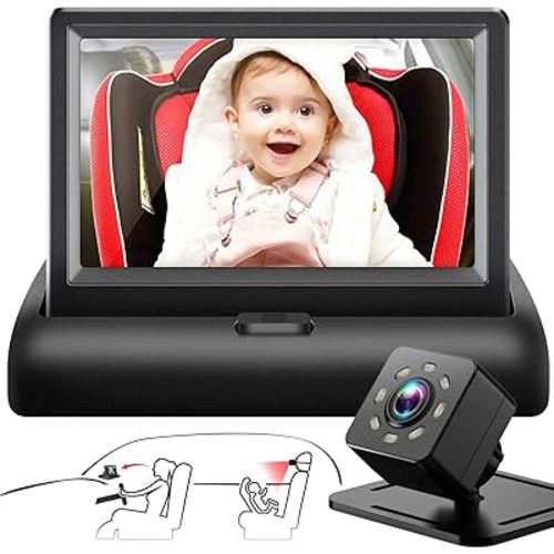 Baby Car Mirror with 4.3'' HD Night Vision Function Display, Safety Car Seat Camera with Wide Crystal Clear View, Easily Observe The Baby’s Move(Not USB)