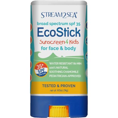 STREAM2SEA EcoStick SPF 35 Mineral Sunscreen Stick, Sweat Water Resistant Sunblock, USDA Approved Biodegradable Paraben Free Reef Safe Sunscreen Protection Against UVA UVB (EcoStick Kids) - 0.5 oz