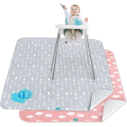 Splat Mat - 2 Pack, Waterproof, For Under High Chair & Arts & Crafts & Eating Mess, Anti-Slip & Reusable & Portable, Grey Arrow & Pink Cloud