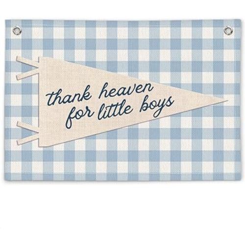 Baby Boy Nursery Decor Blue Thank Heaven for Little Boys Canvas Banner, It's A Boy Sign, Newborn Gifts,Baby Shower Decorations Gift for Toddler Little Boy Room Playroom 30X20in