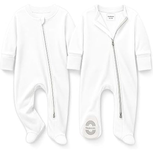 2-Pack Baby Pajamas Footie – Baby Sleepers 0-3 Months, Organic Cotton Footed Newborn Pajamas with Mitten Cuffs, Double Zipper Jammies,Soft,Breathable,Unisex Sleep and Play PJS (Soft White, 0-3 Months)