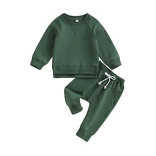 Lukivech Toddler Baby Boy Girl Fall Winter Outfit Basic Solid Color Crewneck Long Sleeve Sweatshirt Top Jogger Pants Set