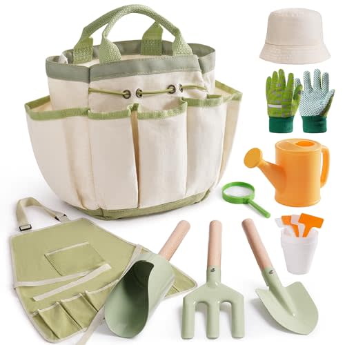 ROBOTIME Kids Gardening Tools, 17 PCS Toddler Gardening Set, Children's Gardening Tools, Metal Kids Gardening Set All in One Kit, Gardening Tools for Kids Outdoor Toys Gift for Boys and Girls