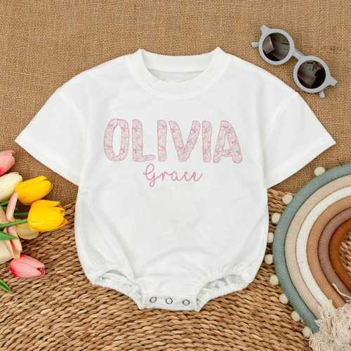 Personalized Pastel Baby Girl Bodysuit: Custom Name Romper