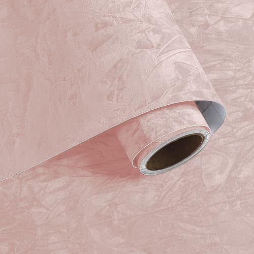 VaryPaper 15.7" x 78.7" Light Pink Crushed Velvet Flocking Contact Paper for Cabinets Dresser Soft Felt Drawer Liner Sheets Self Adhesive Fabric Velvet Wallpaper Peel and Stick for Nursery Bedroom