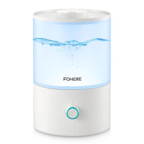 FOHERE Humidifiers for Bedroom, 3.2L Top Fill Cool Mist Ultrasonic Humidifier for Baby Rooms and Plants, 2-in-1 Essential Oil Diffuser with 7-Color Light and Auto Shut-Off, BPA-Free, Quiet, White