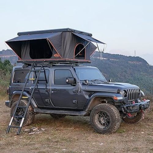 Rooftop Tent Hard Shell, Aluminum Pop Up 2-3 Person Roof Top Hardshell for Camping Truck Van Suitable for Jeep SUV Car. (Roof Tent with Winter Insulation)