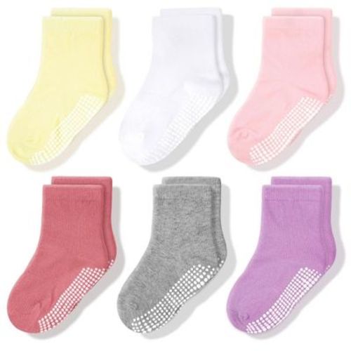 Cozyway Non-Slip Crew Grip Infant Socks, 6 Pack for Girls, Pastel Colors, 6-12 Months