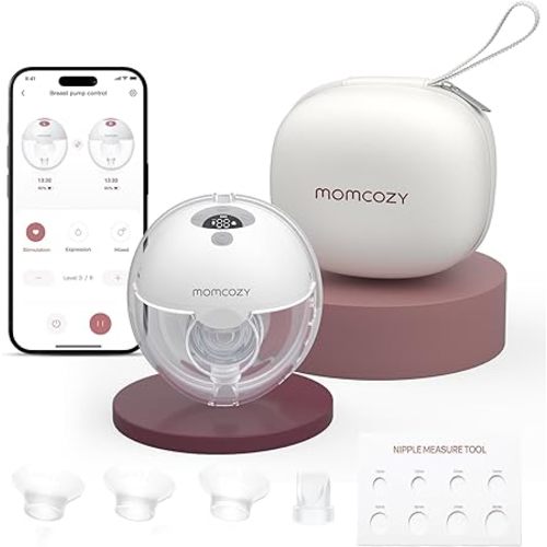 Momcozy M5 Smart APP Controlled Wearable Breast Pump, Hands-Free Wireless Electric Pump, 3 Modes 9 Suction Levels, BPA-Free, Portable Lightweight, 24mm Flange, 2-Pack Cozy Red