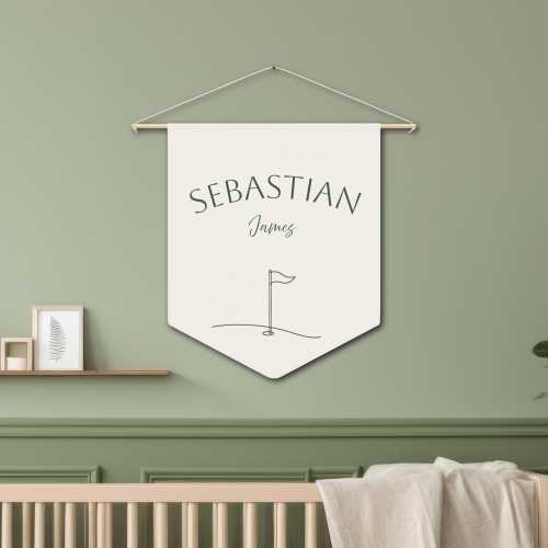 Personalized Golf Nursery Pennant | Custom Name Wall Banner for Boy Room | Minimal Golf Decor | Classic Golf Baby Gift | Sage Green